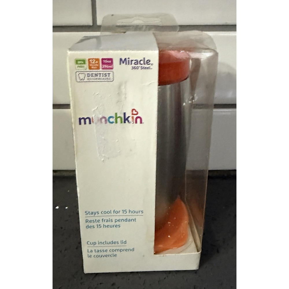 NEW Munchkin‎ Miracle 360 Degree Stainless Steel Sippy Cup 10 oz ORANGE